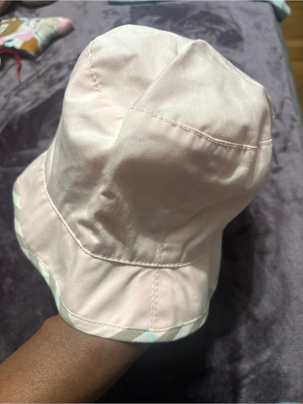 Burberry Light Pink Bucket Hat with Check Trim